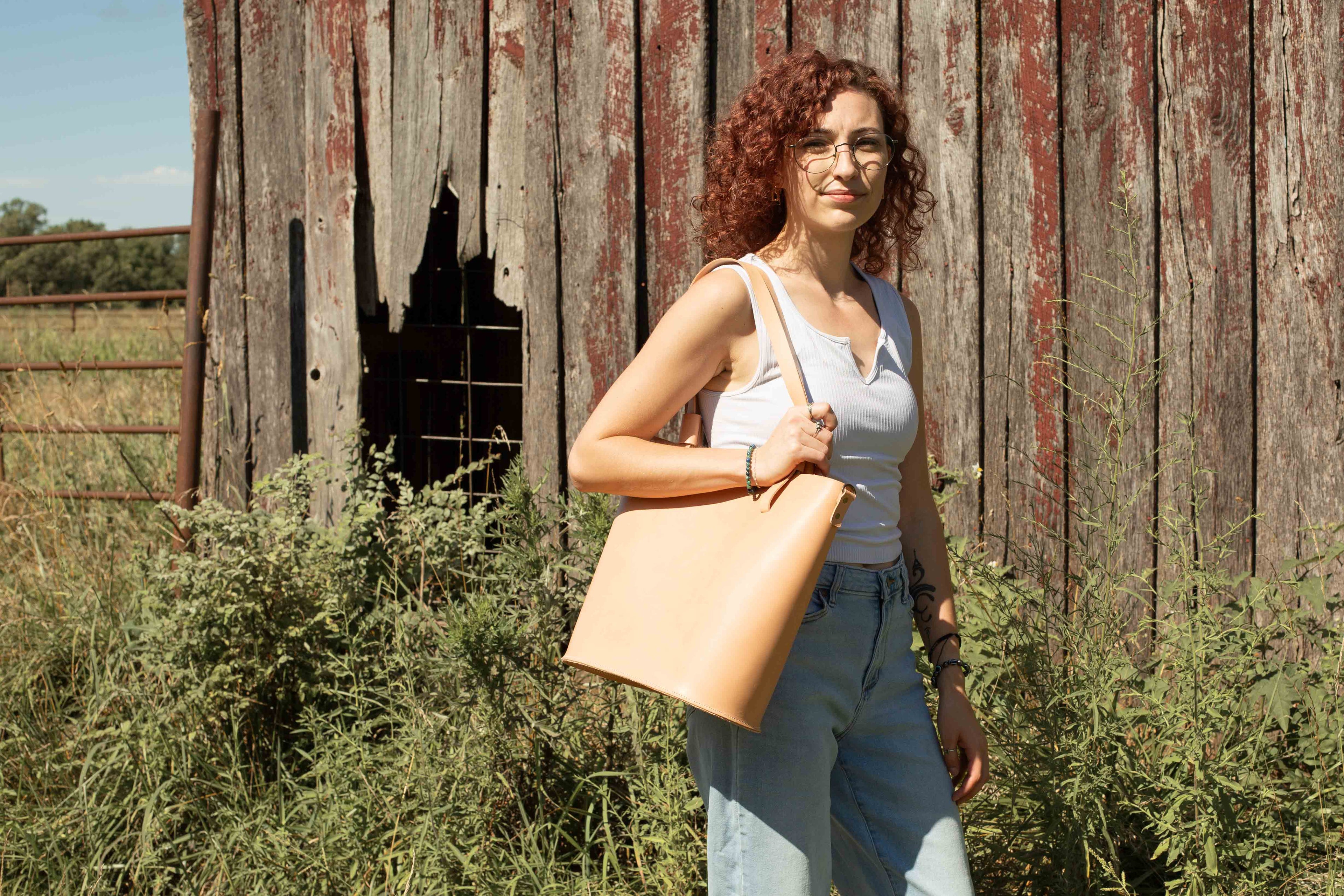 The Gatherer - large leather tote with sustainable veg tanned leather