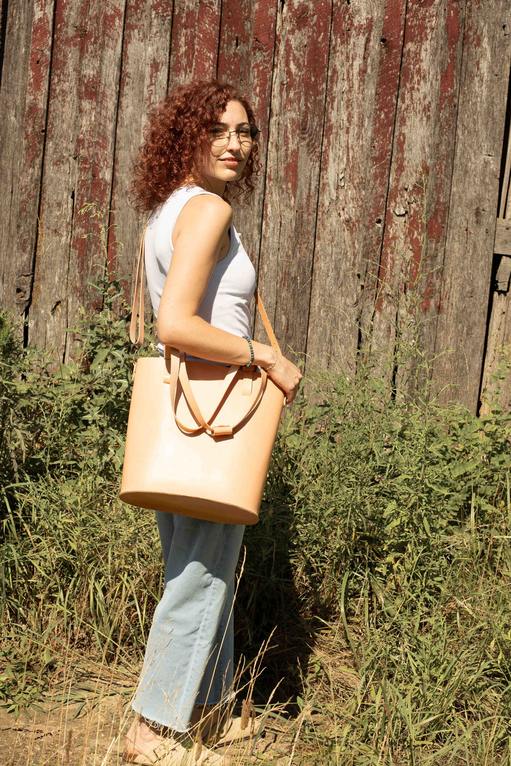 The Gatherer - large leather tote with sustainable veg tanned leather