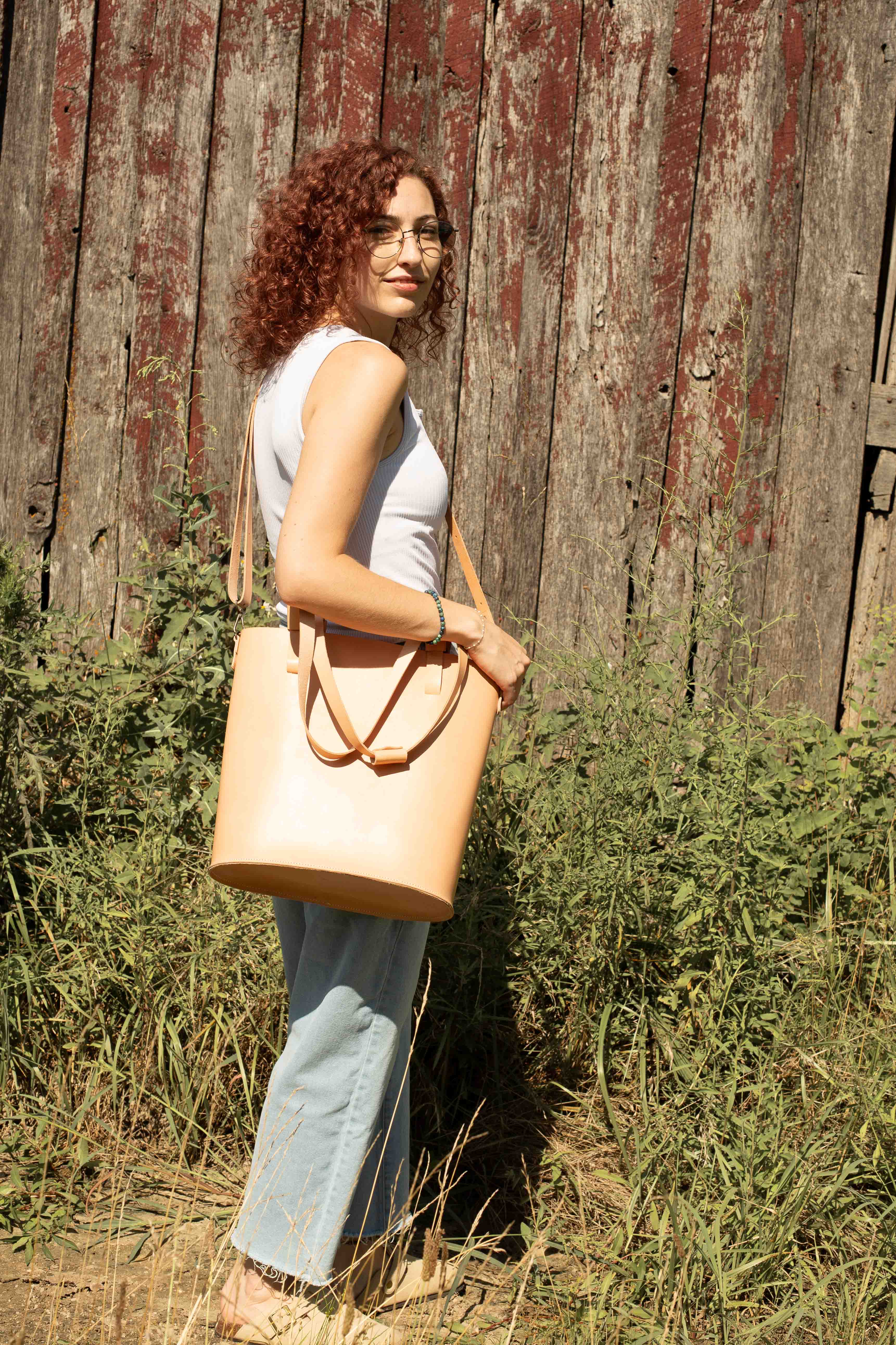 The Gatherer - large leather tote with sustainable veg tanned leather