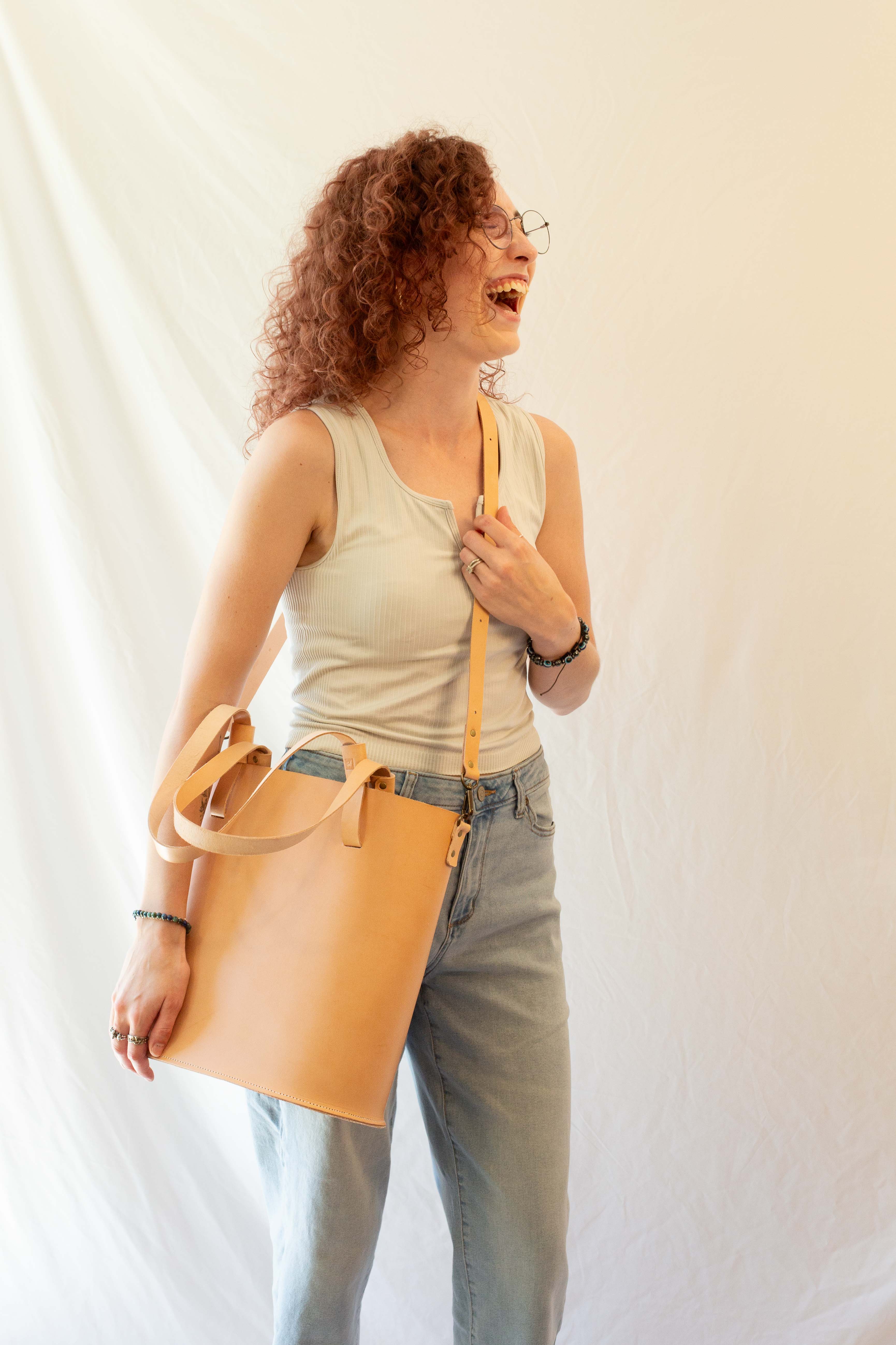 The Gatherer - large leather tote with sustainable veg tanned leather