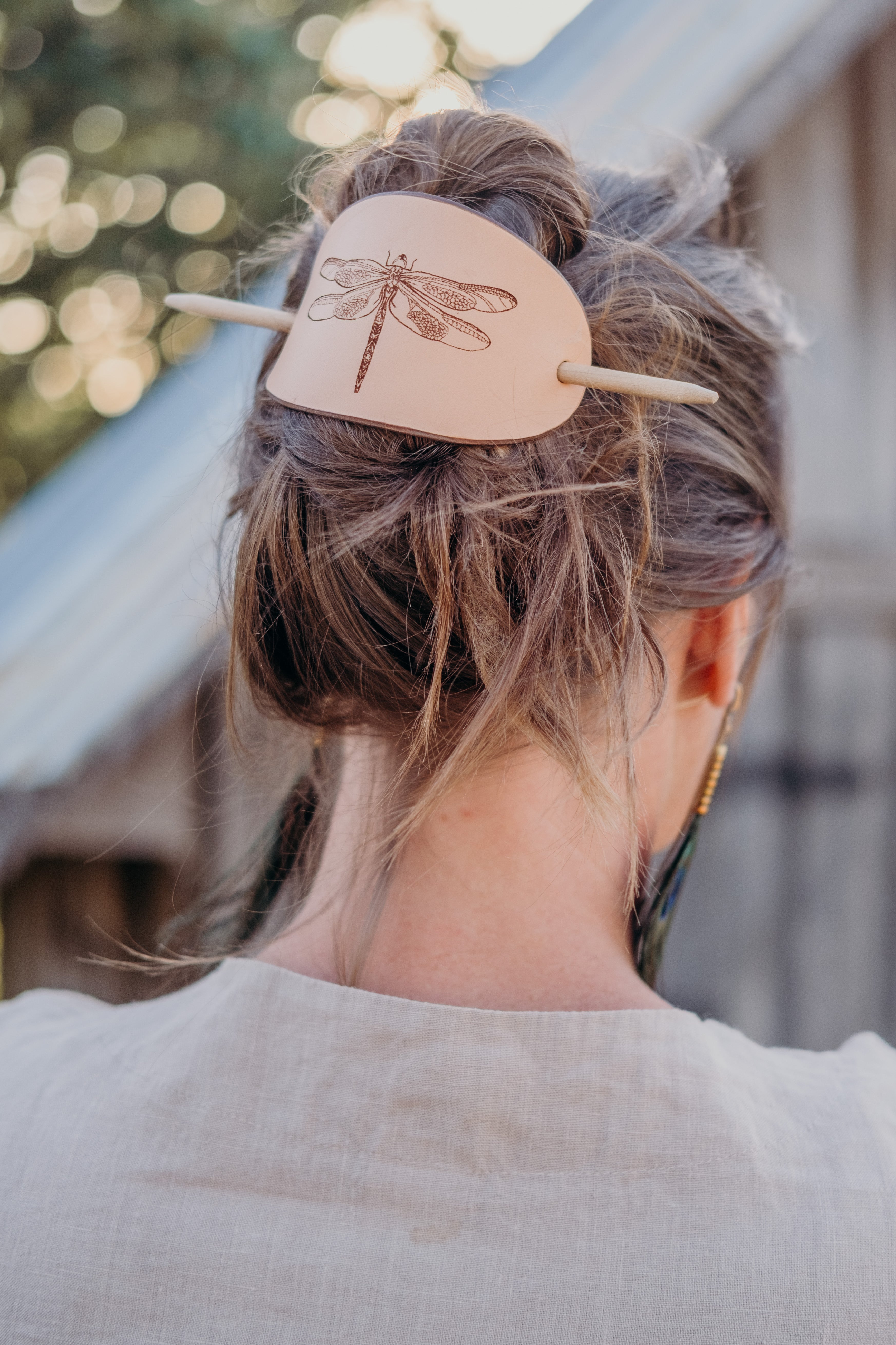 The Dragonfly - large leather barrette