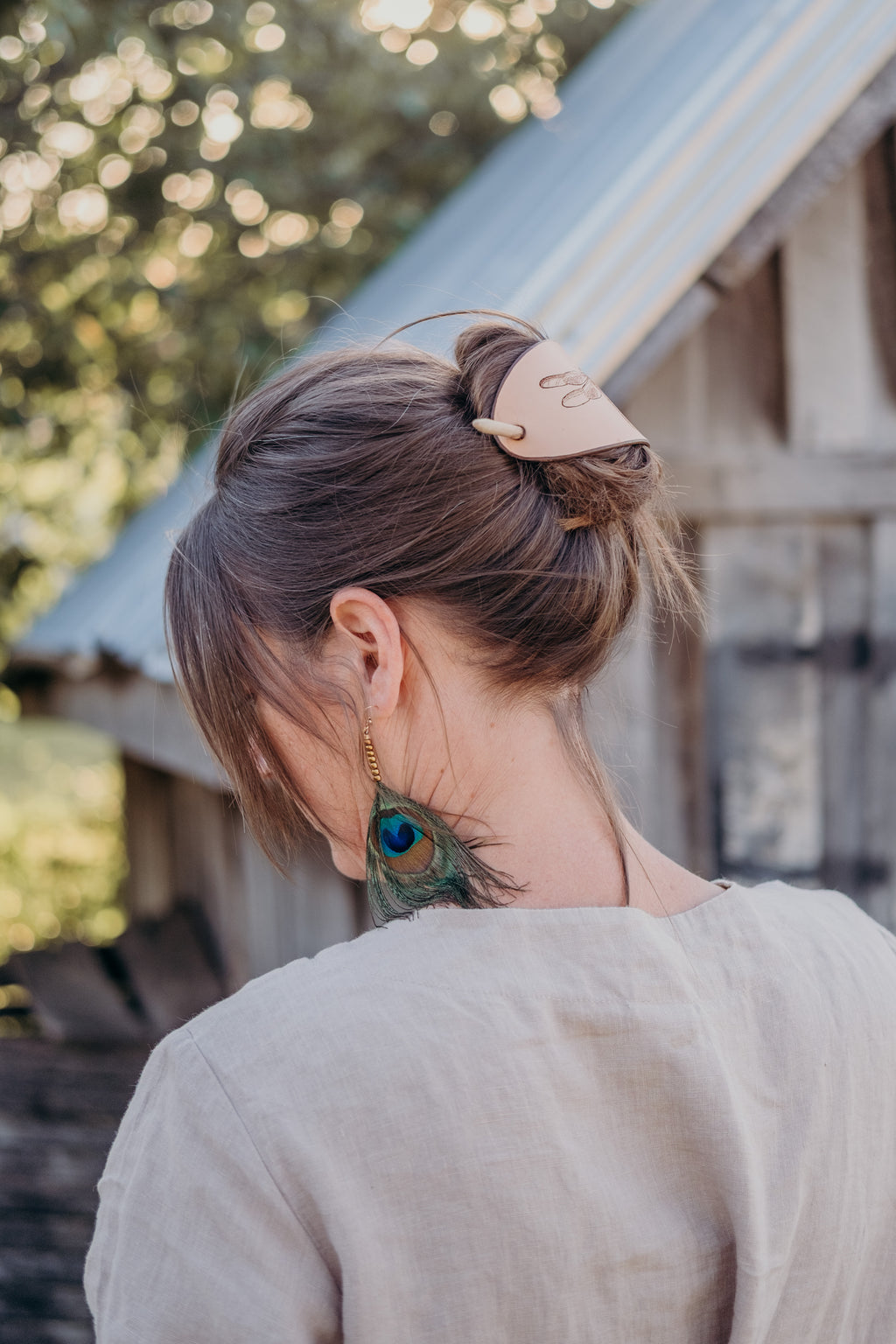 The Dragonfly - large leather barrette