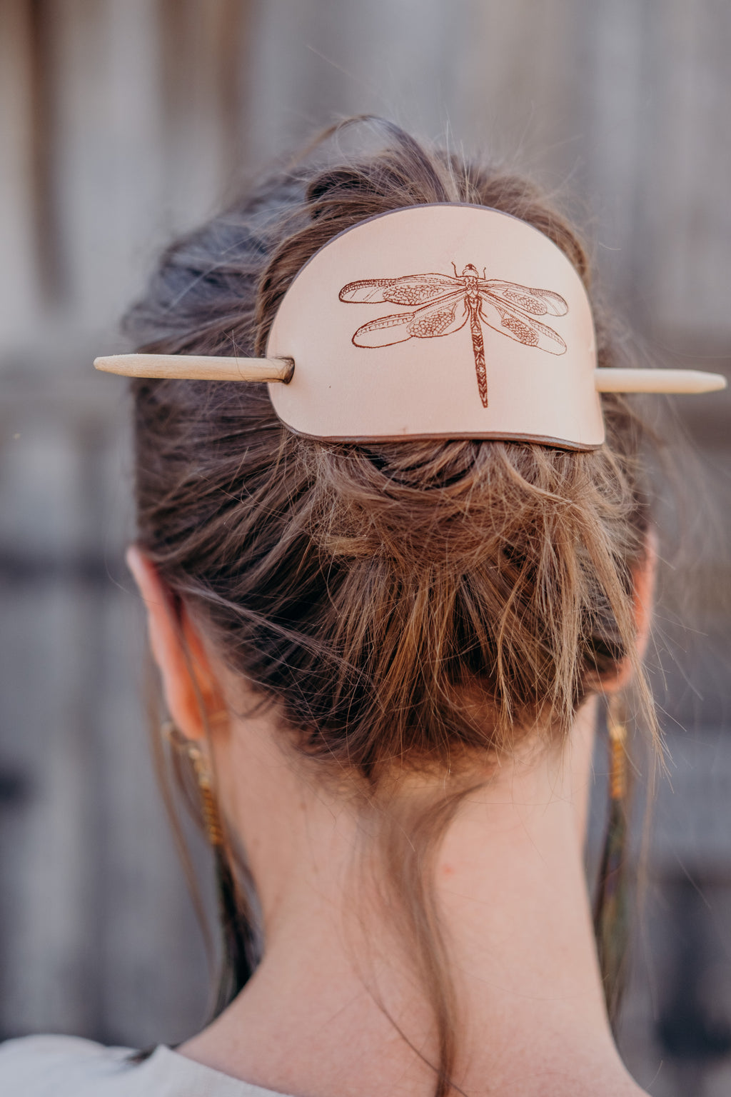 The Dragonfly - large leather barrette
