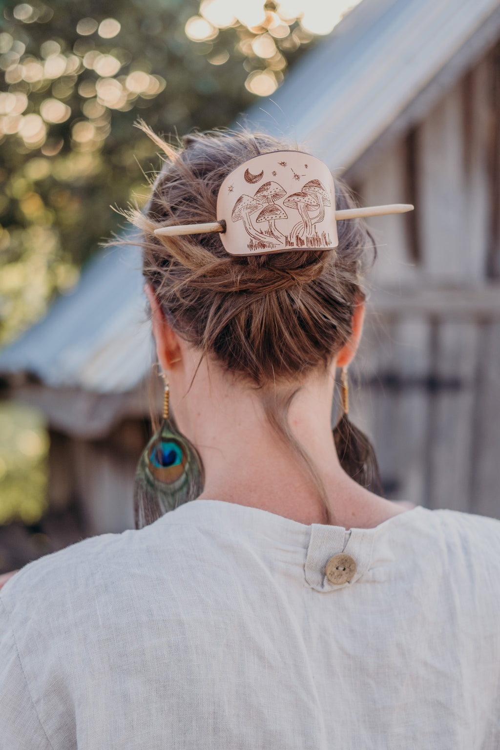 The Mushrooms - large leather barrette
