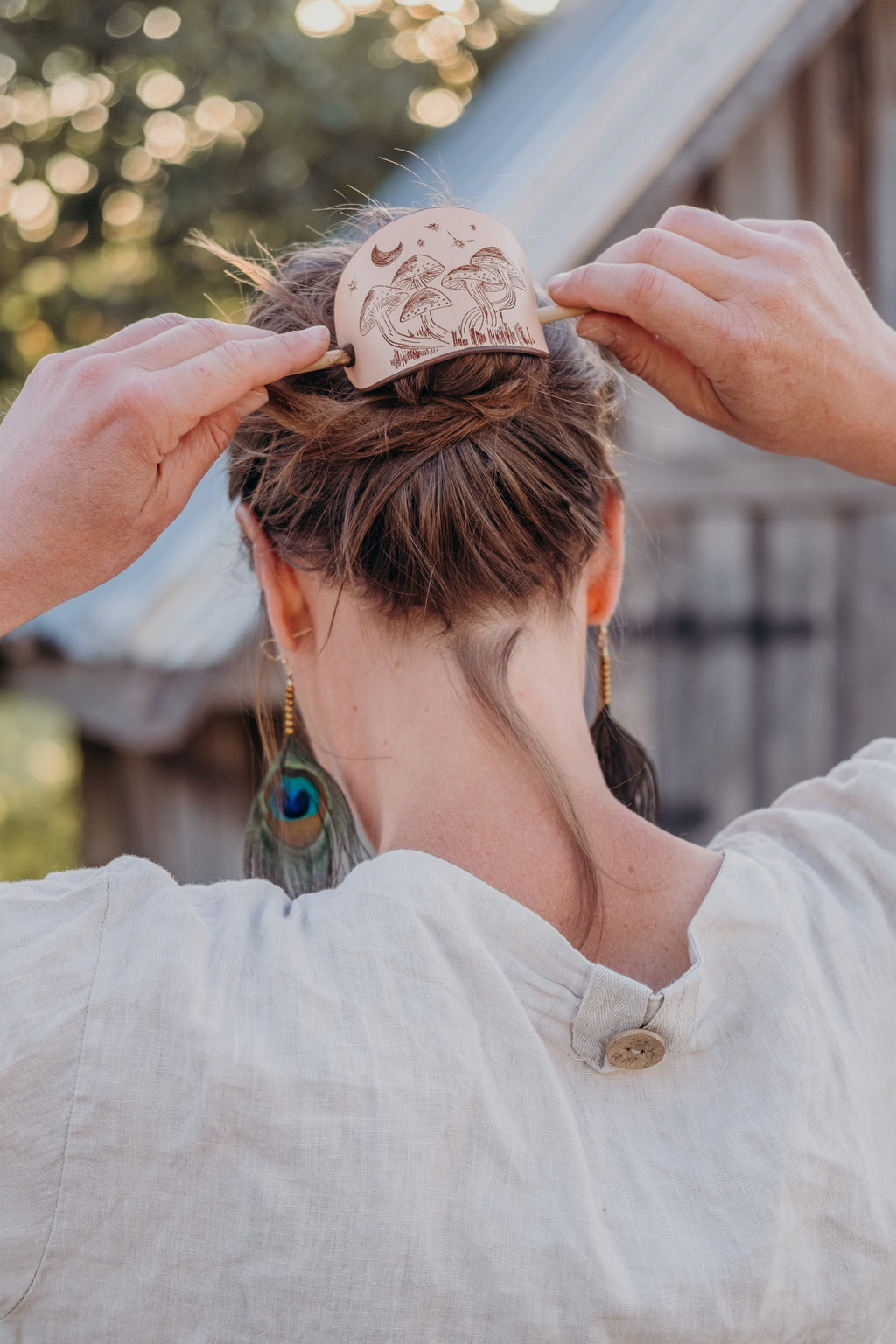 The Mushrooms - large leather barrette