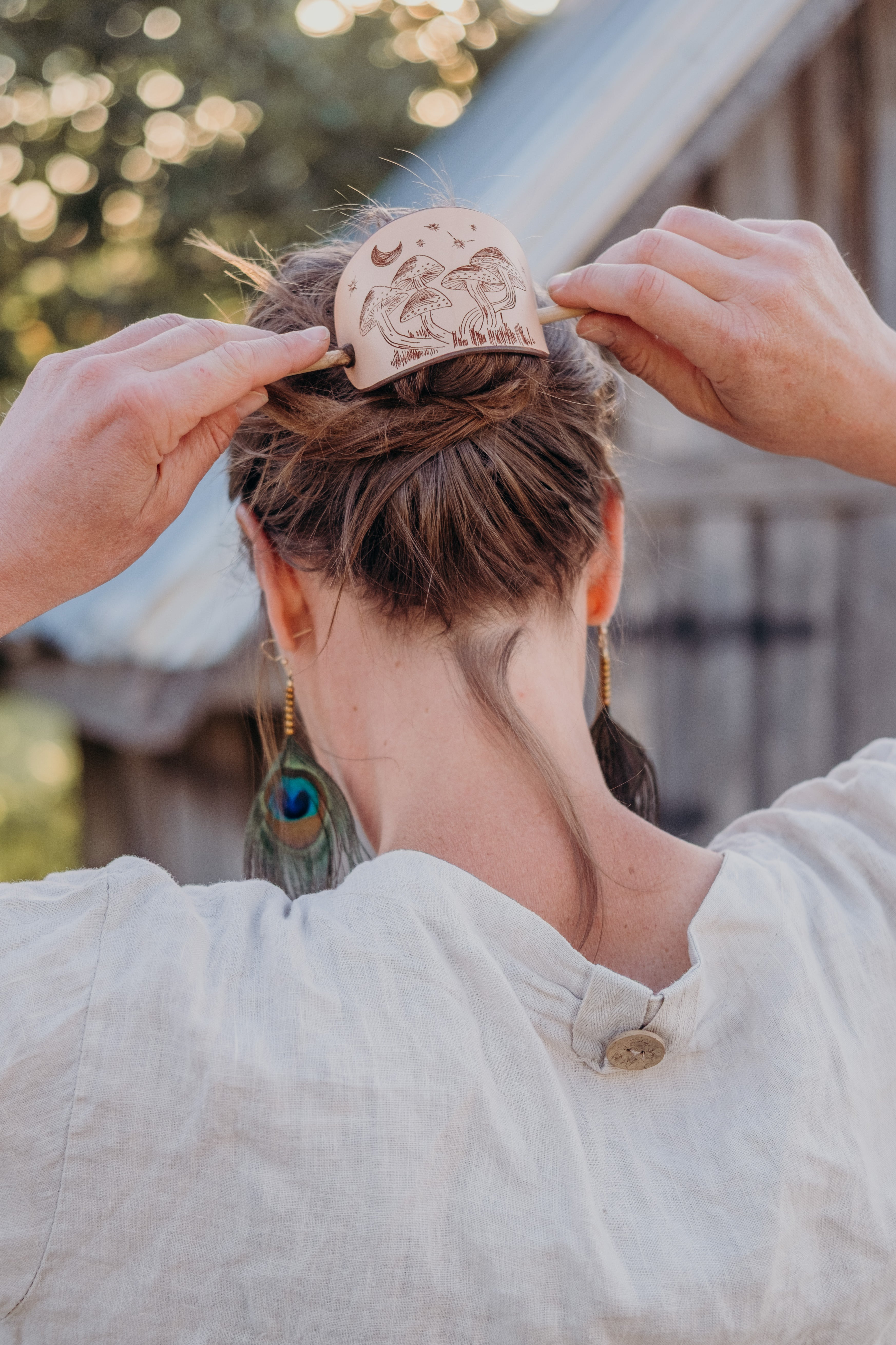 The Mushrooms - large leather barrette