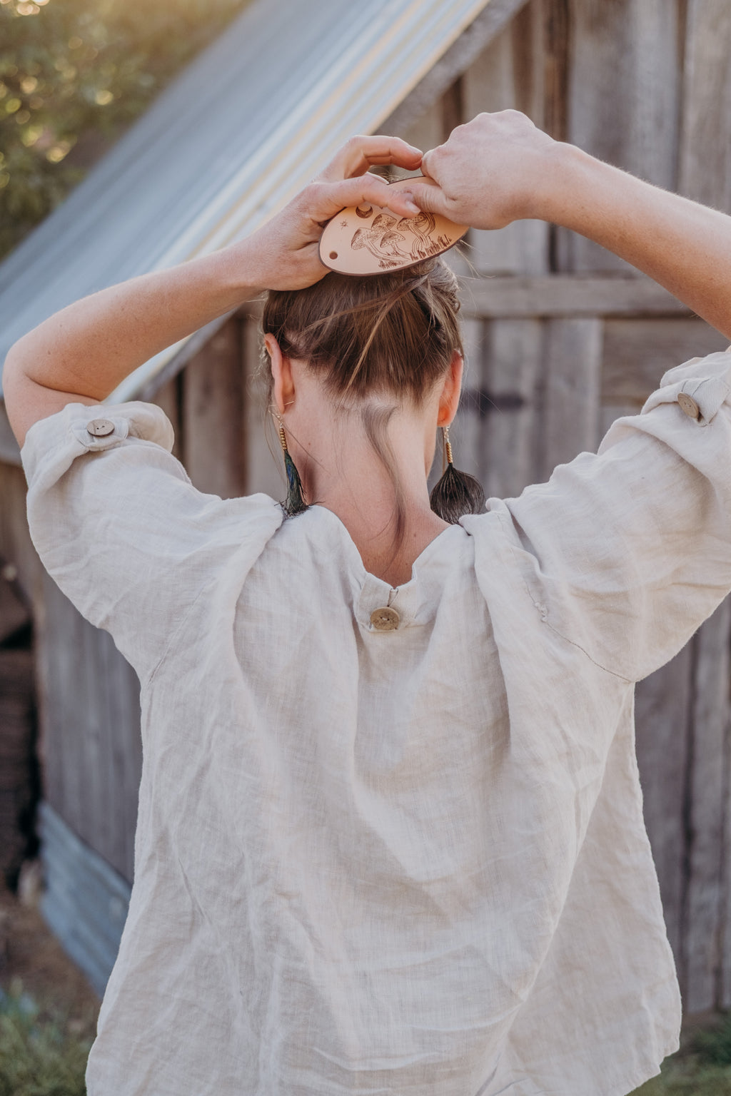 The Mushrooms - large leather barrette