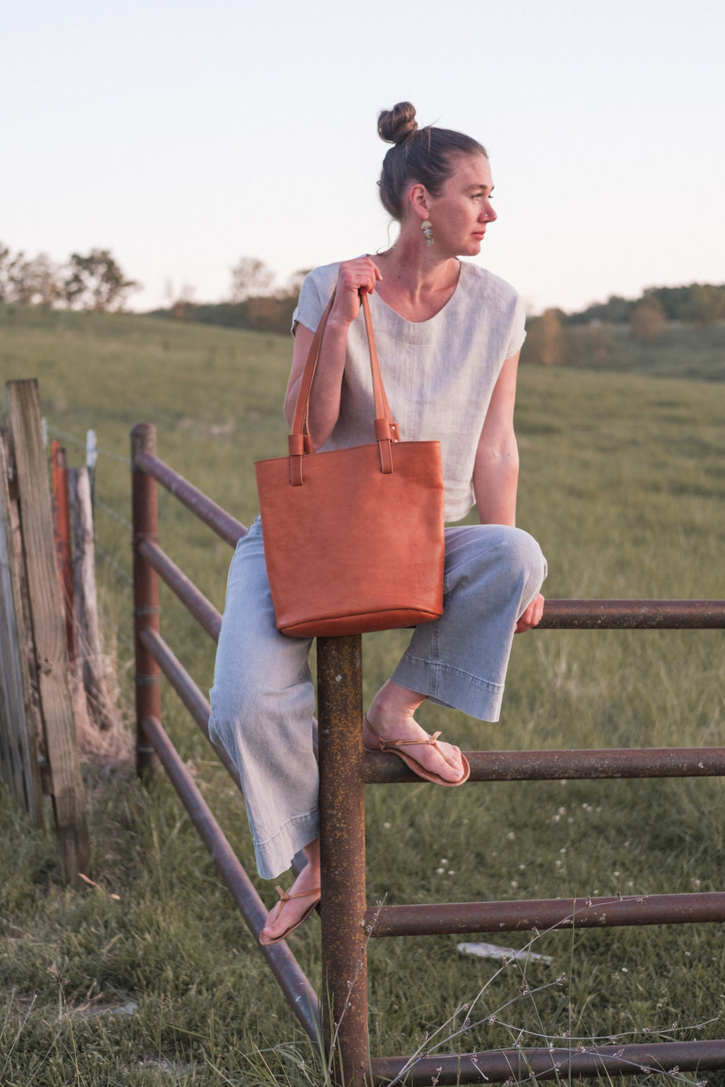 The Gatherer - leather market tote with crossbody strap