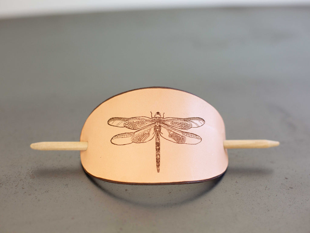 The large leather barrette is a perfect gift for women who love nature, critters and everything natural, holistic and crunchy. 